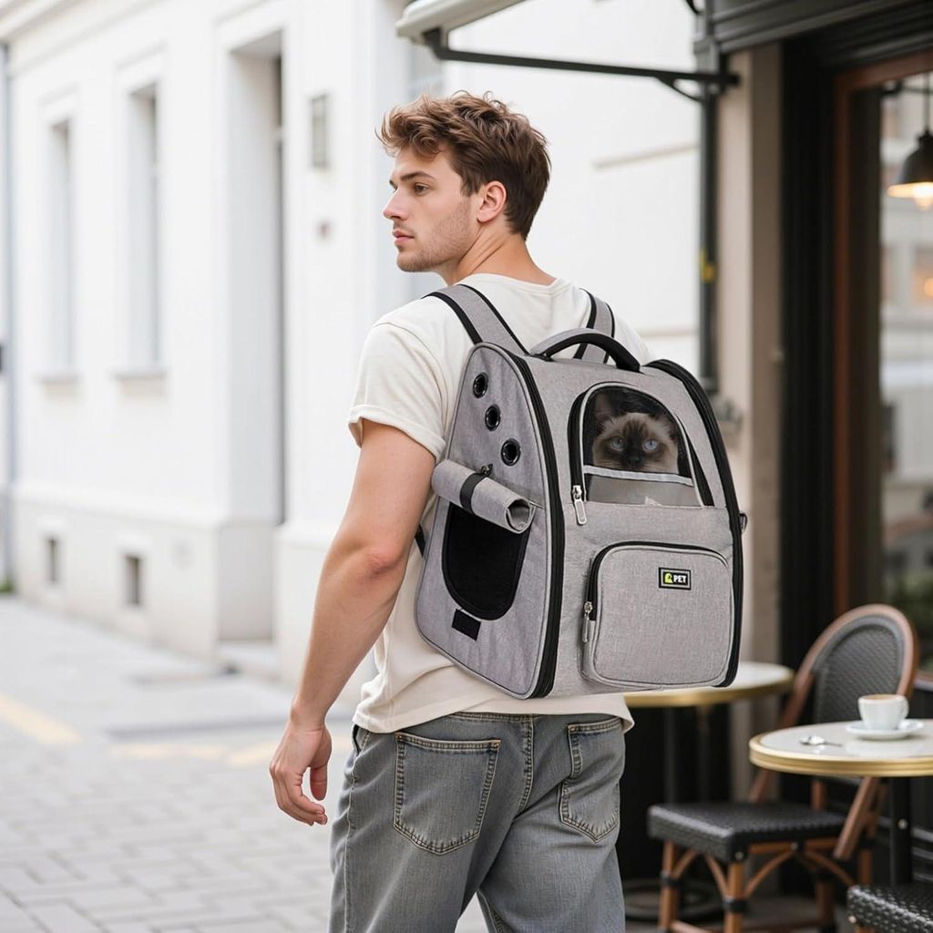 Hund Rucksack Faltbar - Belüftetes Design - Grau - Für Kleine Tiere