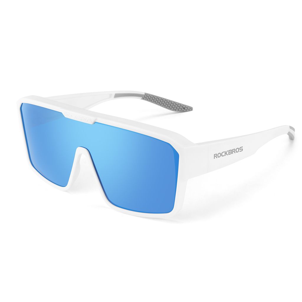 ROCKBROS Überbrille Polarisiert Sonnenbrille Sportbrille für Damen und Herren weiß+blau