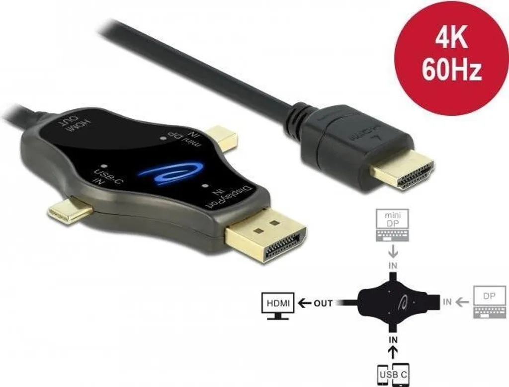Câble écran HDMI vers USB-C et DisplayPort 4K 60 Hz polyvalent 3m - 4