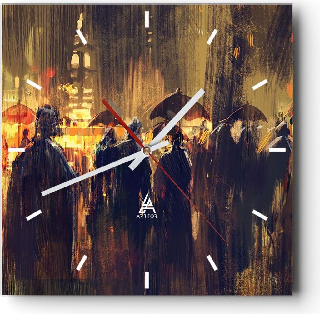 Wanduhr - Quadrat - Glasuhr - Leute Regen so - 30x30cm - Schleichendes Uhrwerk - Lautlos - zum Aufhängen bereit - Dekoration Modern - Wanddekorati...