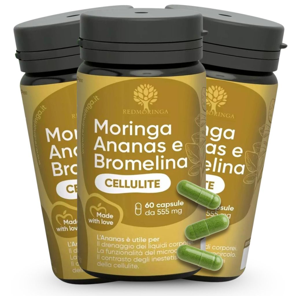 Bromelain Hochdosiert 5000 GDU – NEUE FORMEL 100% Natürlich Anti-Cellulite Komplex mitMoringa, Ananas Enzym - 180 Vegane Kapseln - Italy