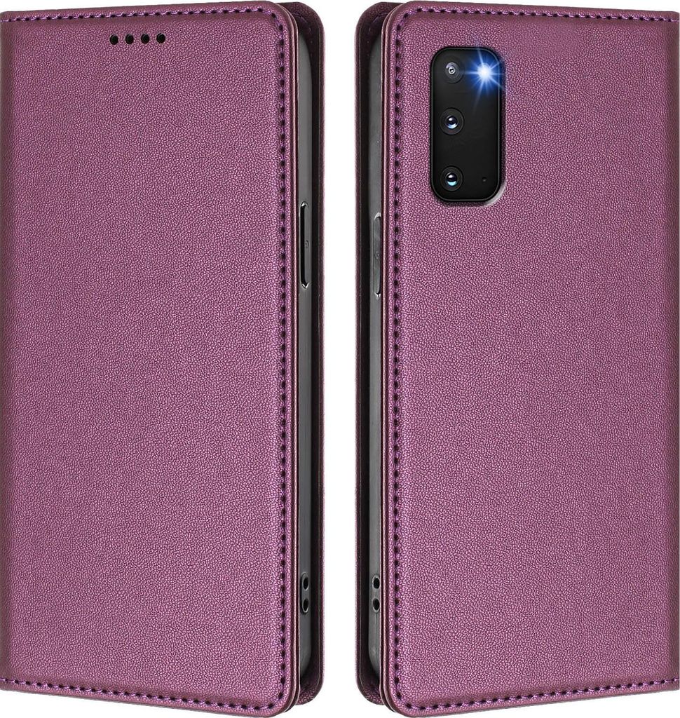 Handyhülle für Samsung Galaxy S20 5G, Kunstleder Klapphülle Stoßfeste Magnetische Hülle mit Ständer Lila