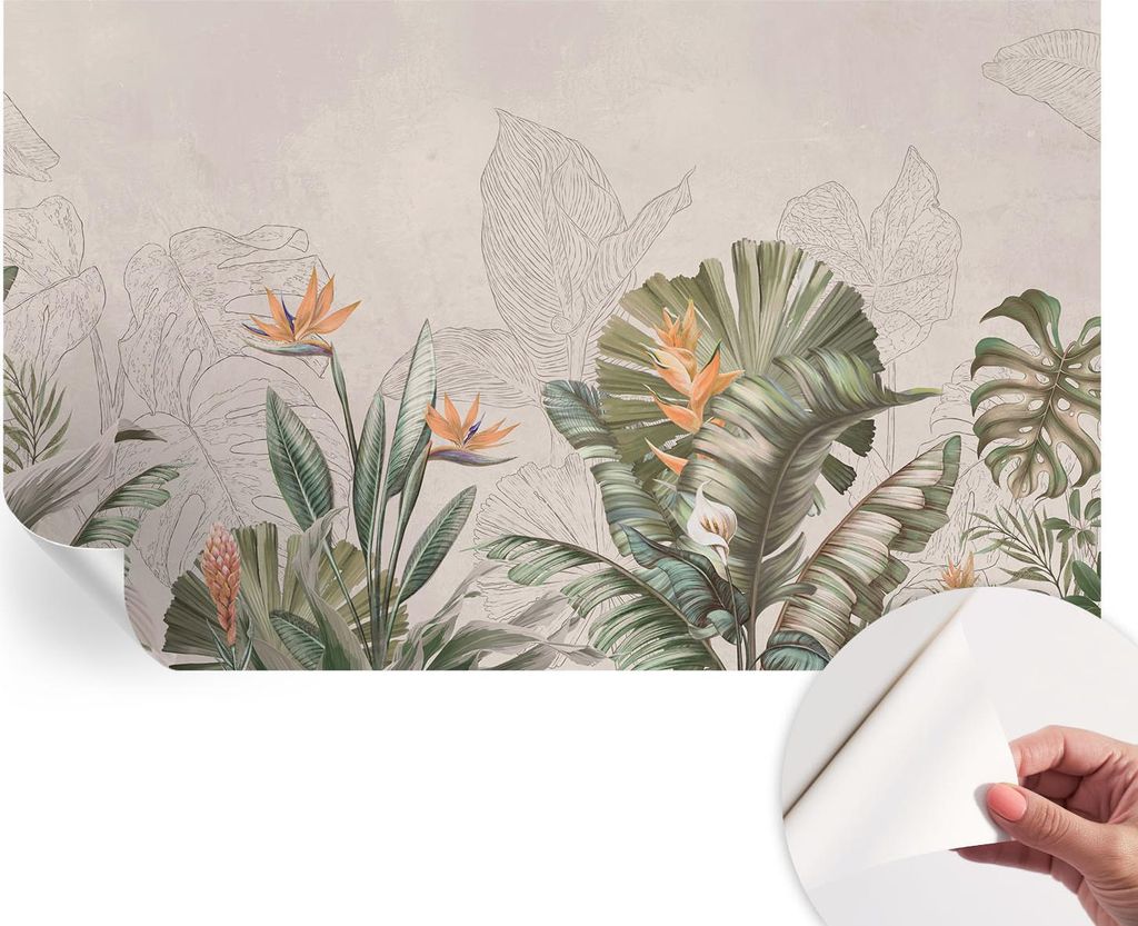 Selbstklebende Wandtapete - Dekorative Tapete für Wohnzimmer - Klebefolie für Wandbilder - Tapetenfolie für Wanddekoration - 416x254 - Tropische...