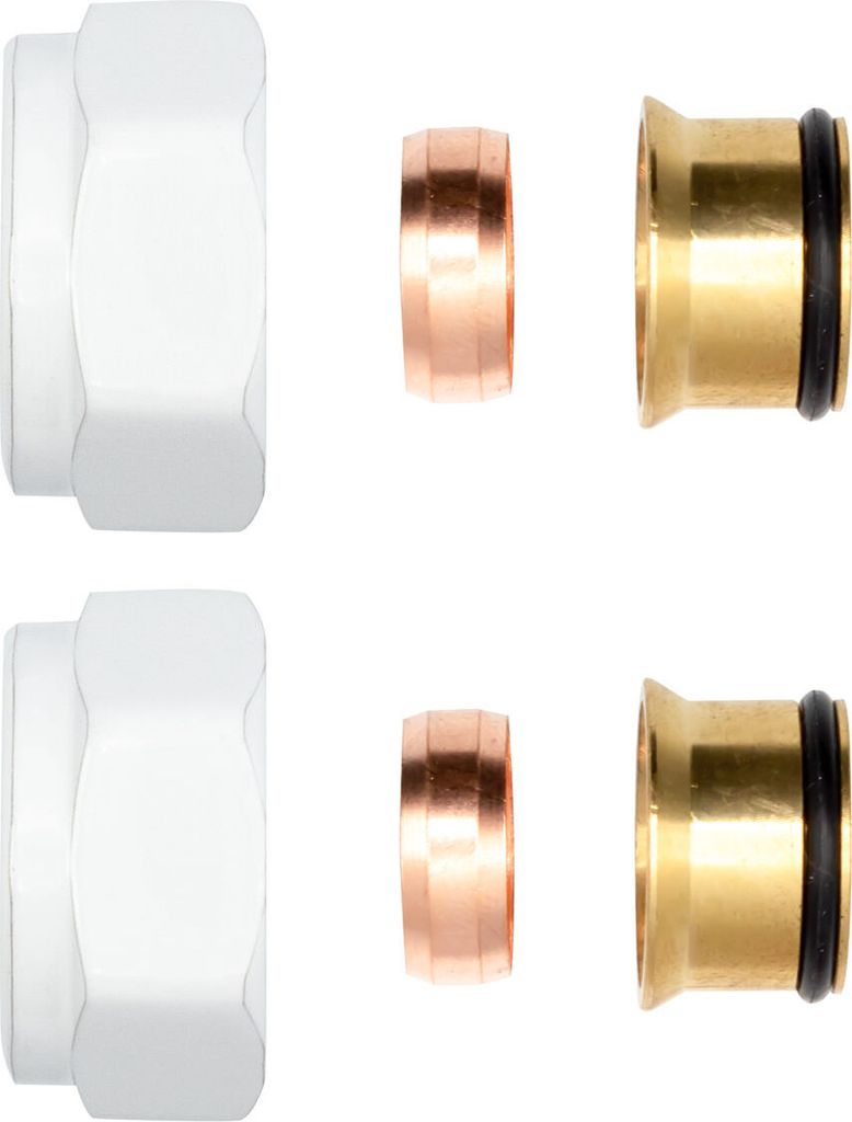2 x Klemmringverschraubung Messing Weiß 3/4" für Kupferrohre Eurokonus 15mm