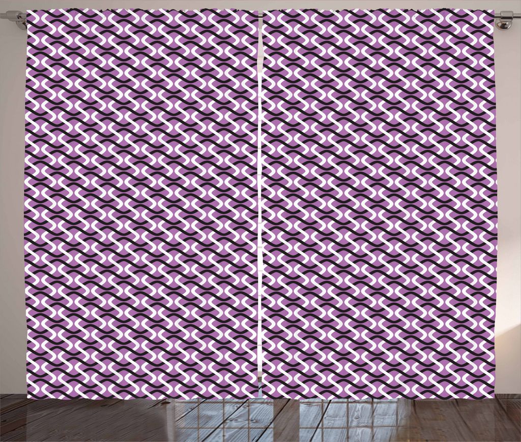 ABAKUHAUS Abstrakt Rustikaler Gardine, Interlocking Wellen, Schlafzimmer Kräuselband Vorhang mit Schlaufen und Haken, 280 x 225 cm, Violett Weiß ...