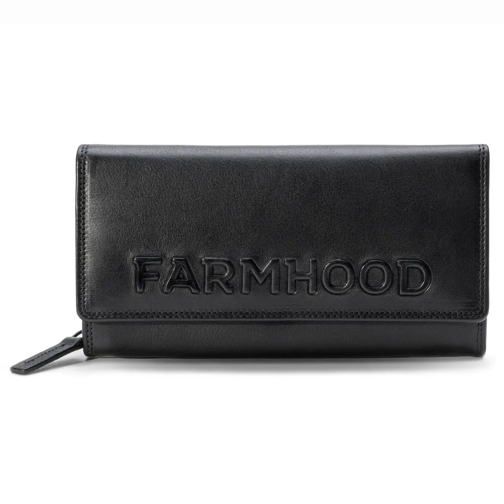 Porte-monnaie Memphis Wallet Farmhood en cuir noir avec zip de sécurité