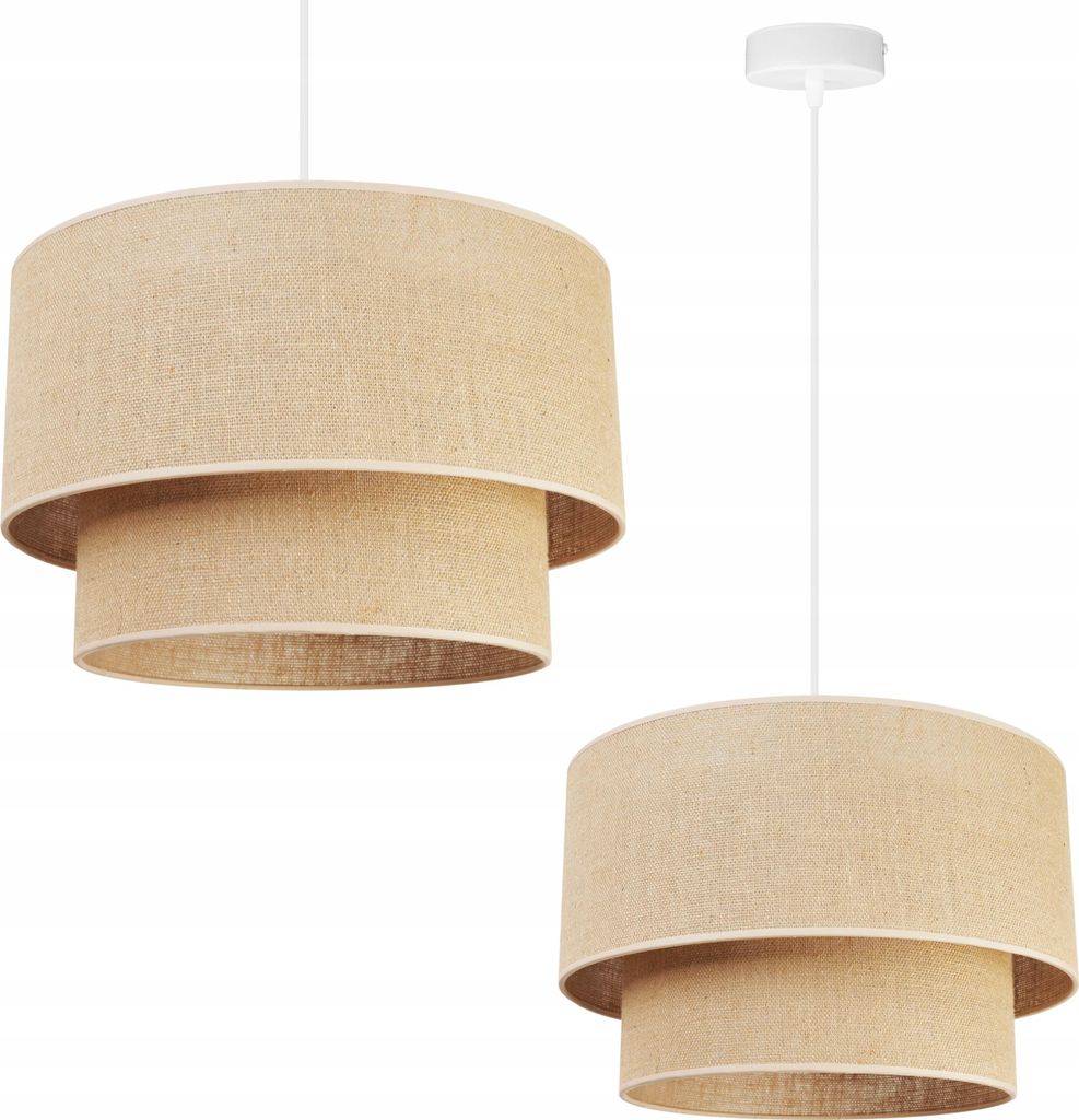 Light-Home Juta Hängelampe - Metall mit Lampenschirm aus Stoff - E27 - Torte 1-Flammig 40 cm - Weiß Basis und Jute