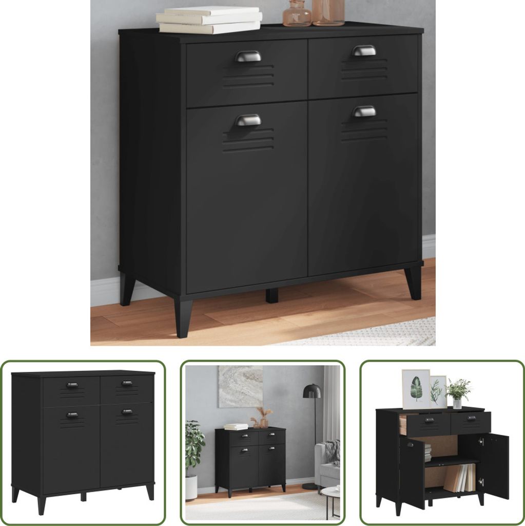 The Living Store Sideboard VIKEN Schwarz 80x40x80 cm Holzwerkstoff