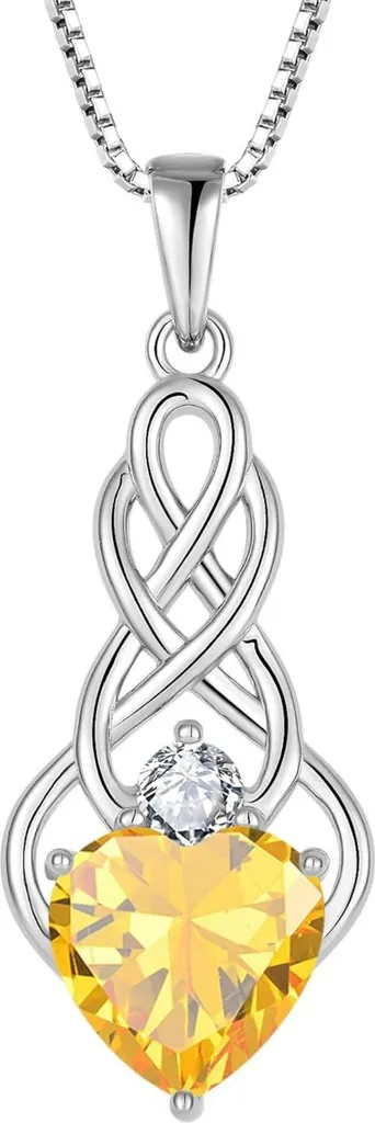 Collier Nœud Celtique Infinité en Argent 925 et Citrine Jaune FJ