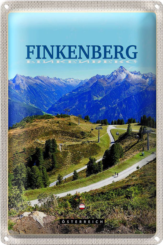 Blechschild Reise 40x30cm Finkenberg Aussicht auf Wälder Gebirge