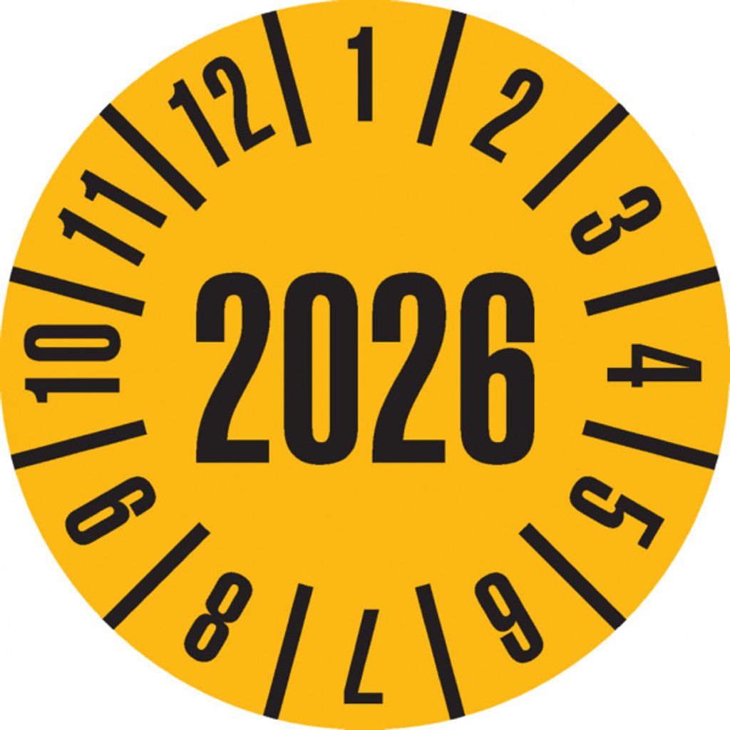 Dreifke Prüfplakette 2026, gelb, Dokumentenfolie, selbstklebend, Ø 35mm, 500...