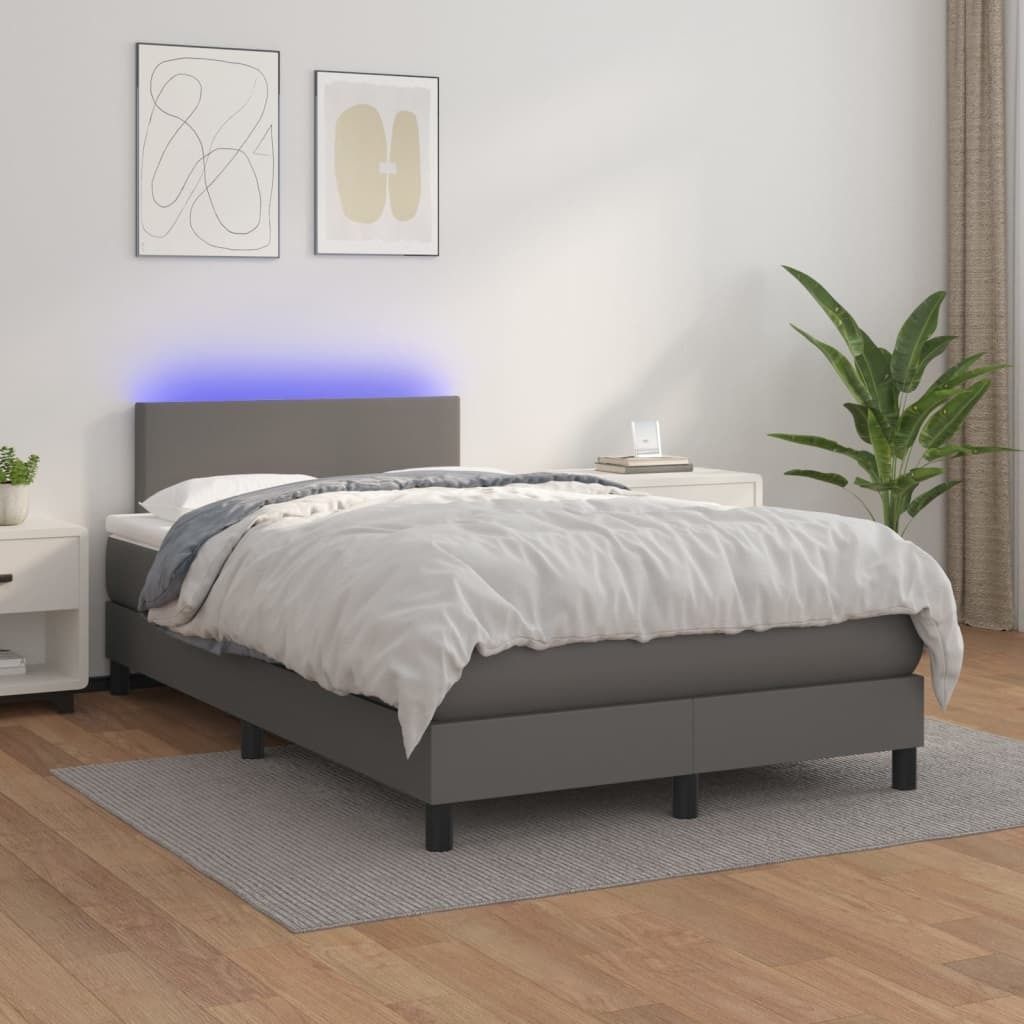 Eleganten-Stil Bettrahmen - Boxspringbett mit Matratze & LED Grau 120x200 cm Kunstleder - Klassische Betten Hommie4921086 5parcel
