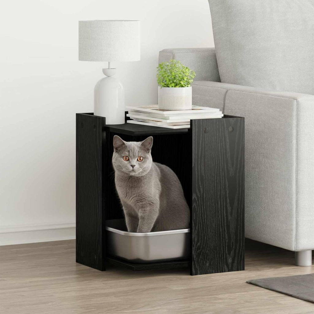 vidaXL Katzenstreu Box Umzäunung Schwarz Eichen-Optik 42 x 42 x 51 cm