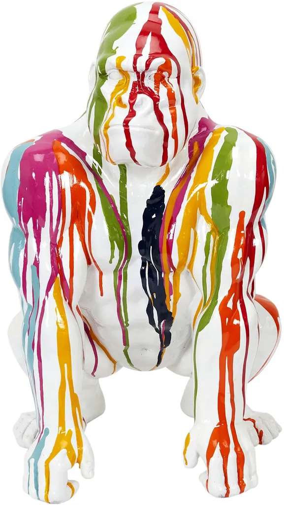 Statue Gorille Décorative 46cm Blanche et Multicolore - Objet Design