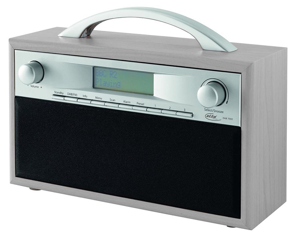ELTA DAB+ Radio MP3 Wecker LCD-Display Holzgehäuse  Silber/ Produktbild 