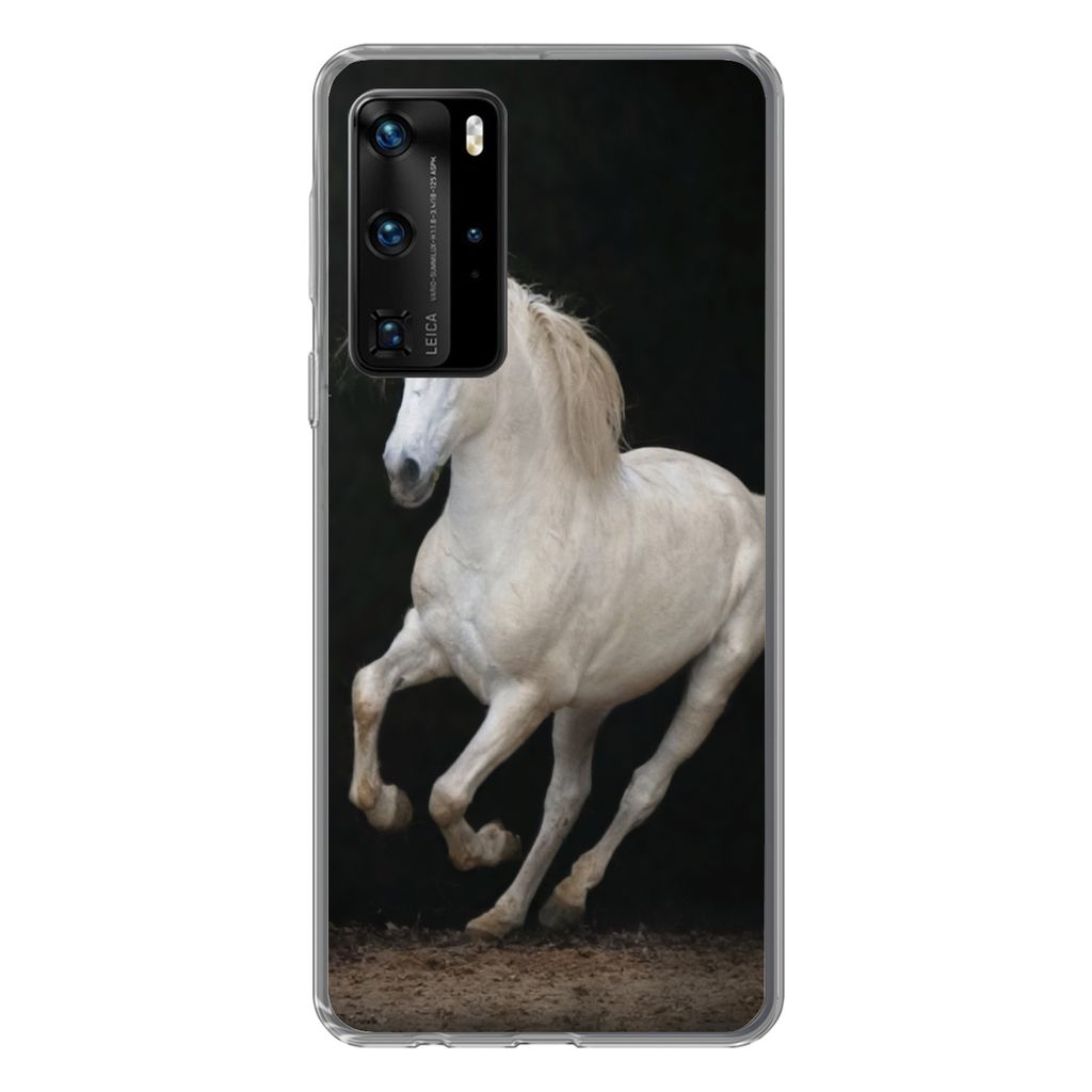 MuchoWow Handyhülle Schutzhülle Hülle für Huawei P40 Pro Pferde - Schwarz - Porträt Silikon Softcase Handy Hülle - Schutz