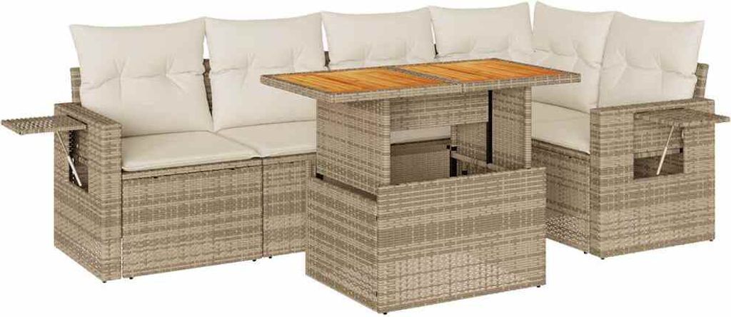 vidaXL 6-tlg. Garten-Sofagarnitur mit Kissen Beige Poly Rattan