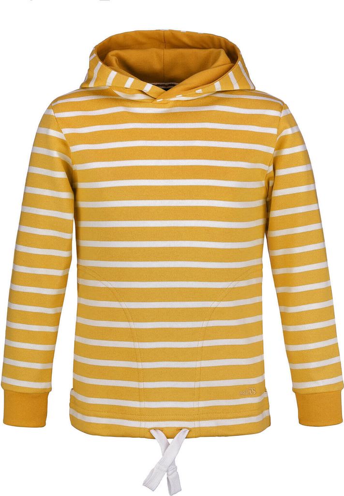 modAS Bretonisches Kinder Kapuzenshirt – Mädchen Jungen Longsleeve Kapuzen-Pullover Langarm Shirt mit Streifen aus Baumwolle in Safran-Weiß Gr...