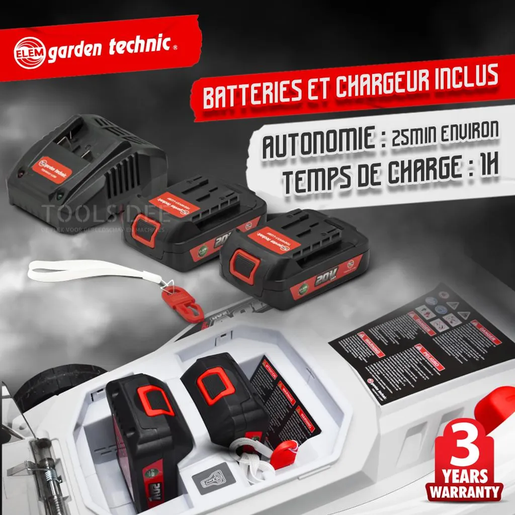 ELEM GARDEN TECHNIC Tondeuse à gazon rechargeable 40V (2x20V) Lithium - 9