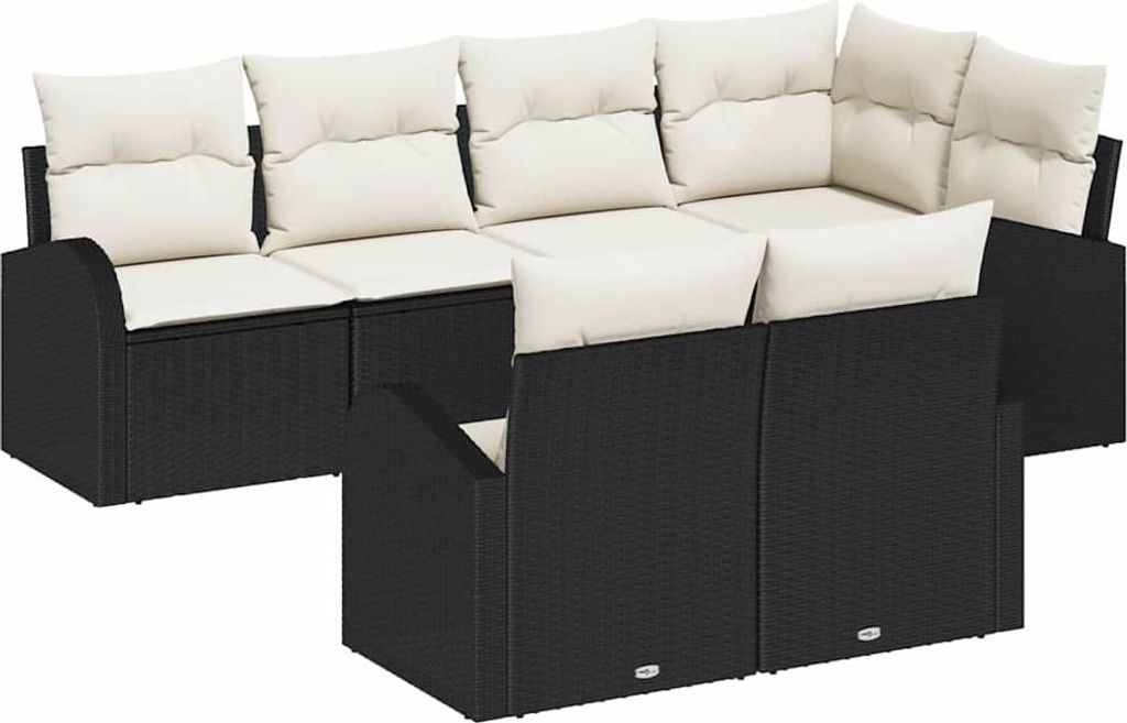 Gartensofa-set mit Kissen 7 pcs Schwarz und Weiß Poly-Rattan