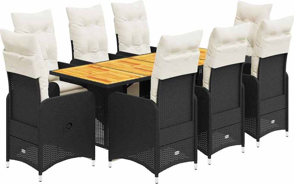 vidaXL 9-tlg. Garten-Bistro-Set mit Kissen Schwarz Poly Rattan