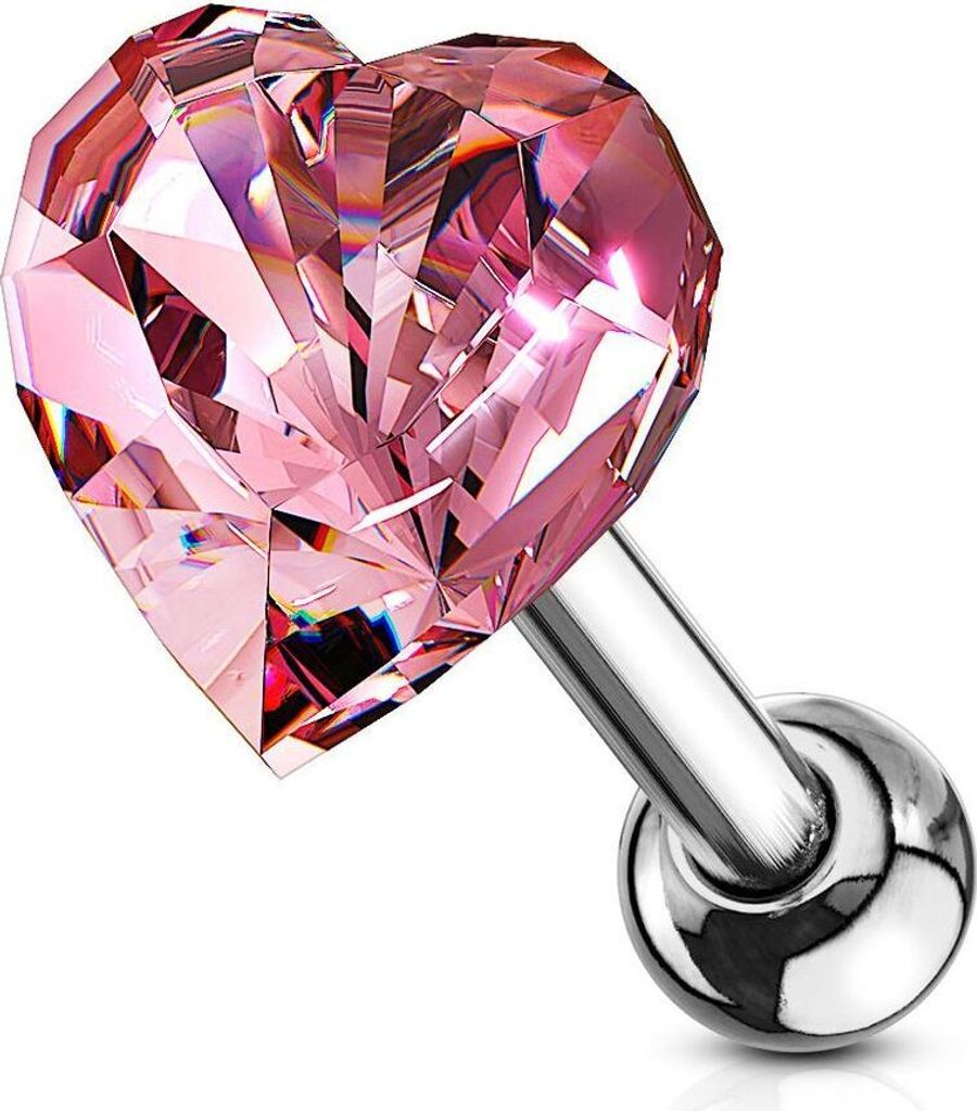 Helix & Tragus Ohr Piercing „Kristall Herz“ Pink