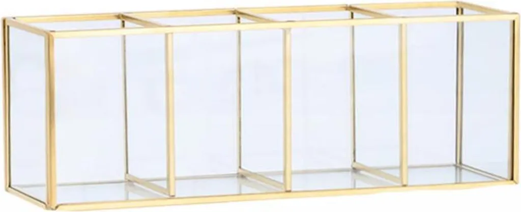 INF Organizer in Vetro e Ottone a 4 Scomparti - Porta Trucchi Vintage
