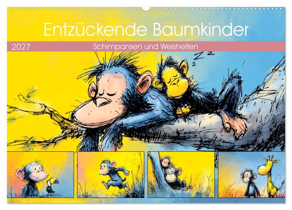 Entzückende Baumkinder. Schimpansen und Weisheiten (Wandkalender 2027 DIN A2 quer), CALVENDO Monatskalender