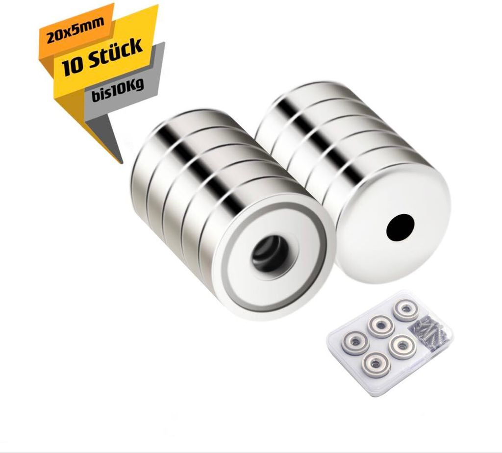 COOL-i Magnete mit Loch Bohrung, 10St 10 KG/22 Pounds Magnete 20 X 5.8mm