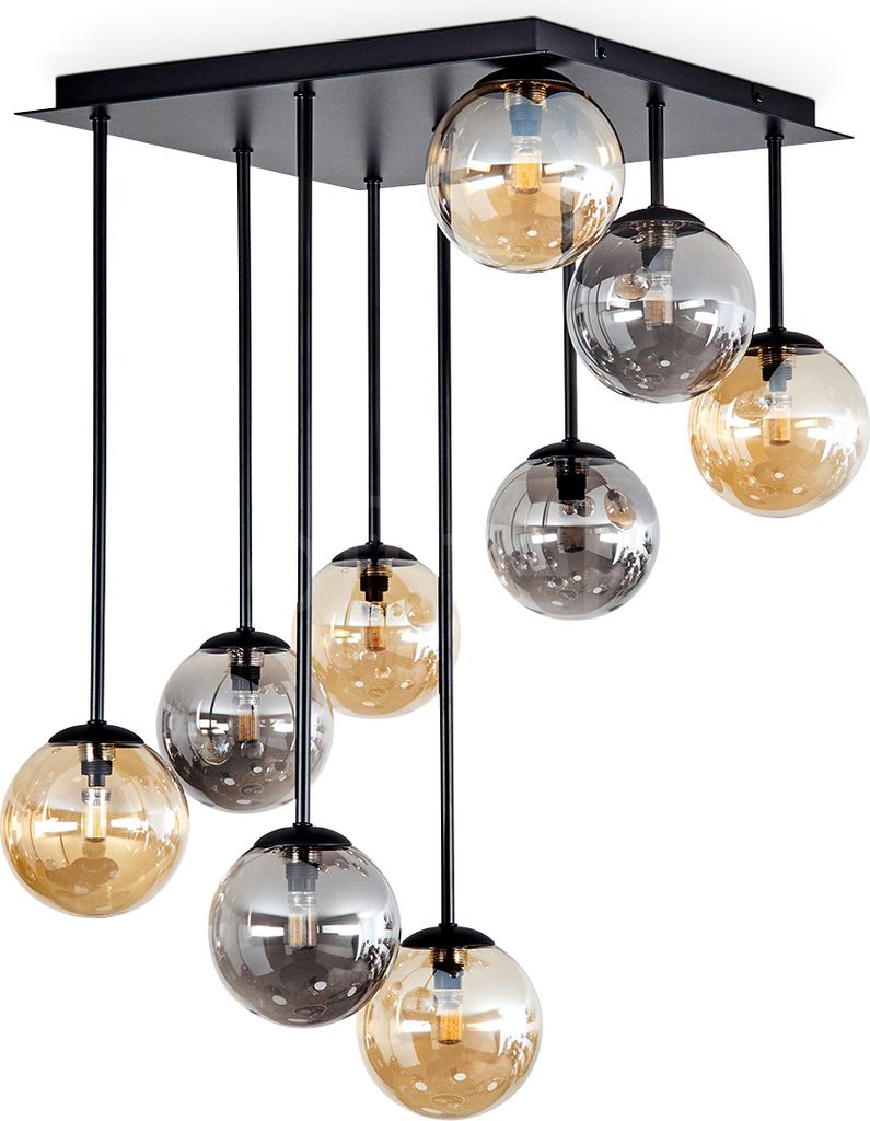 Isorella Deckenlampe aus Metall/Glas in Schwarz/Rauchfarben/Bernsteinfarben