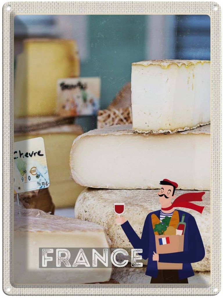 vianmo Blechschild 40x30 cm Frankreich verschiedene Käsesorten Bildmotiv Reisemotiv Abenteuer Reisen Europa Urlaub