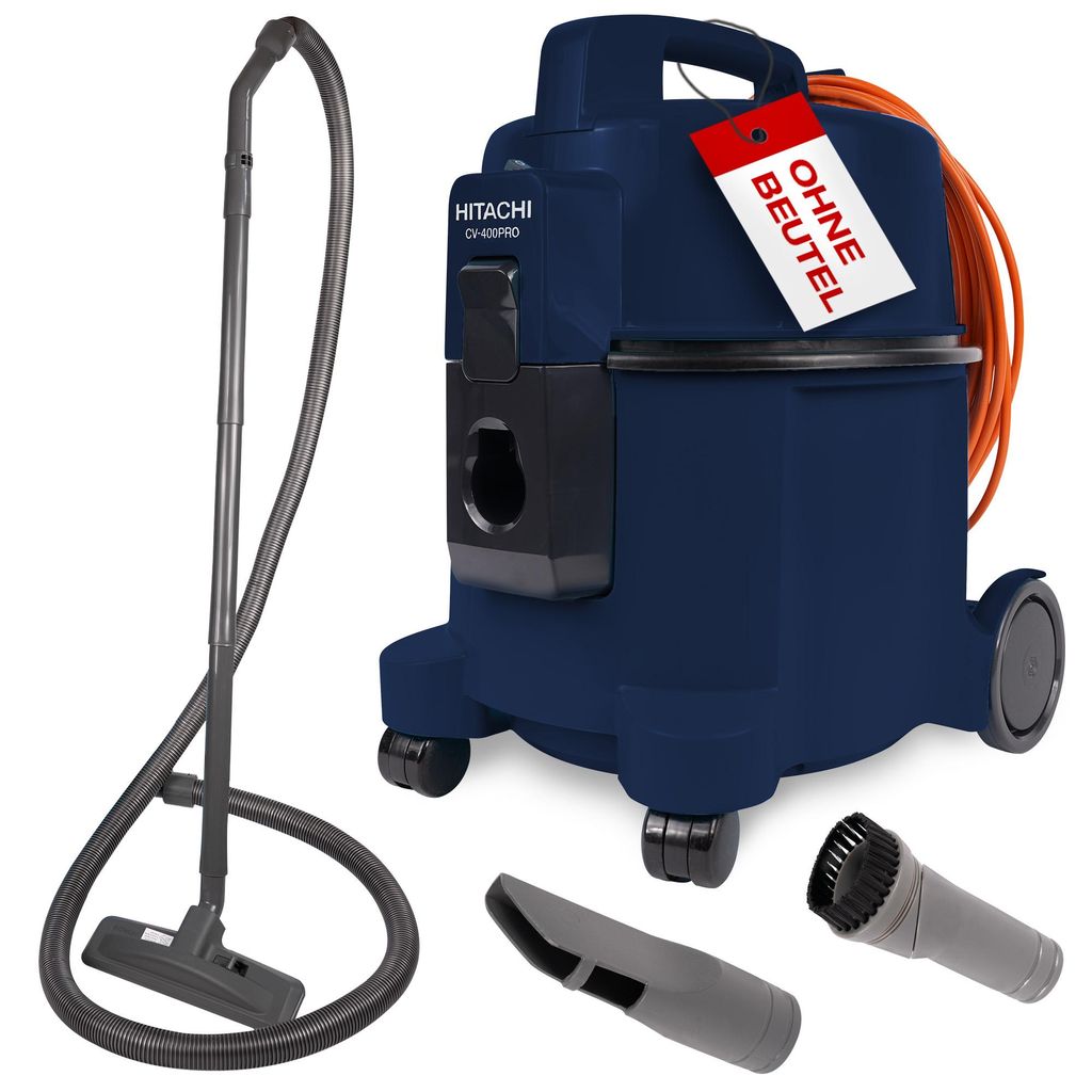 Hitachi Staubsauger Beutellos CV-400 PRO HEPA Filter 7,5L, dunkelblau - 880W, leise 74 dB, 13m Radius, Teppichdüse & Zubehör - Gewerbesauger