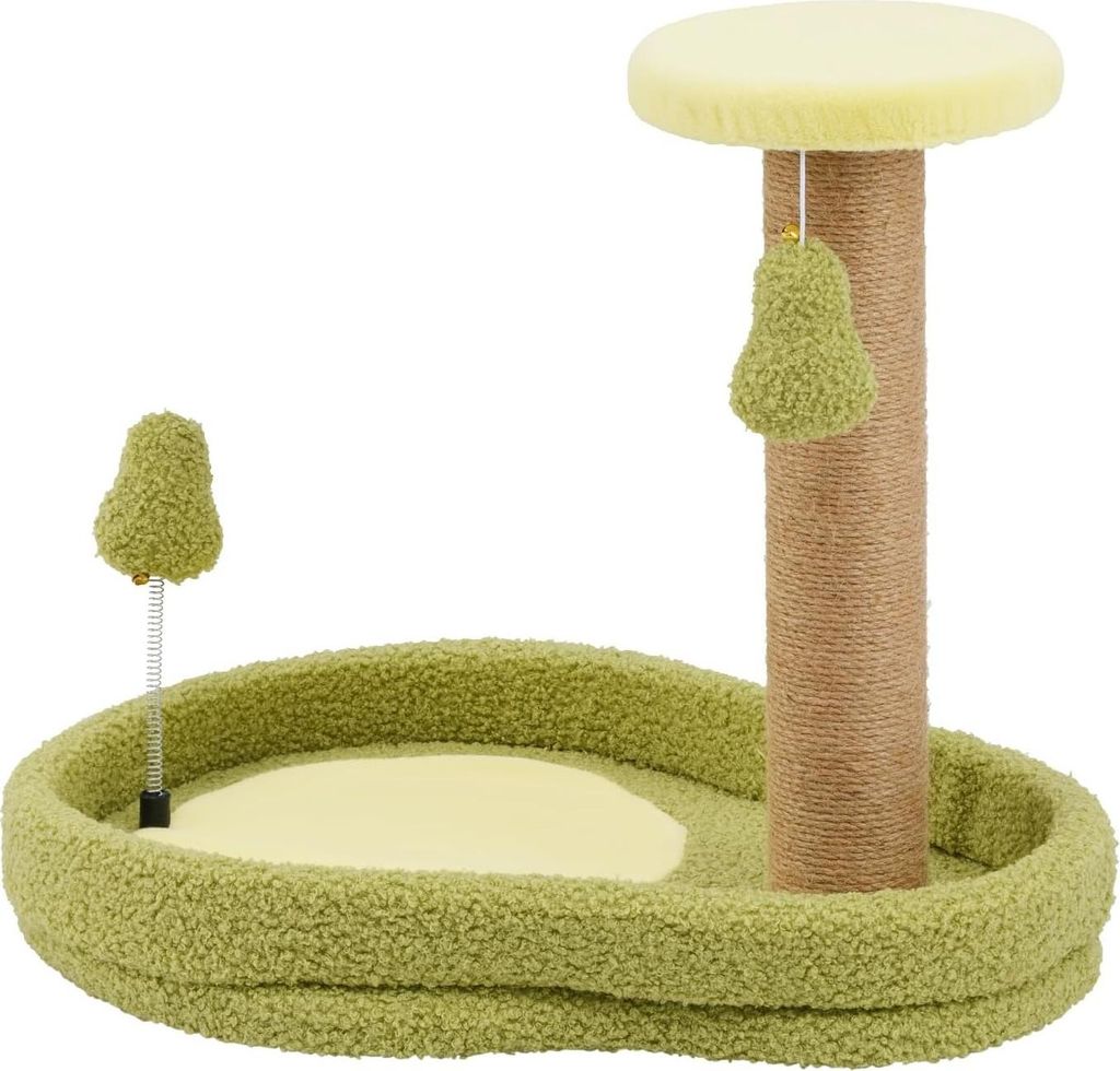 GOPLUS 42cm Kratzbaum, Katzenbaum mit 2 Spielzeugen, Katzenkratzbaum Klein im Avocado-Optik mit Katzenbett & Sisal-Kratzpfosten, Grün