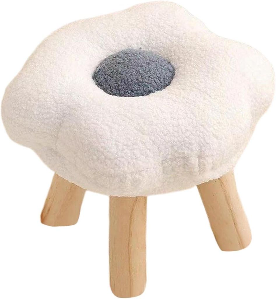 Weißer, blütenförmiger, rutschfester Fußhocker mit Holzbeinen, multifunktional für die Verwendung unter einem Schreibtisch/Sofa/im Schlafzimmer