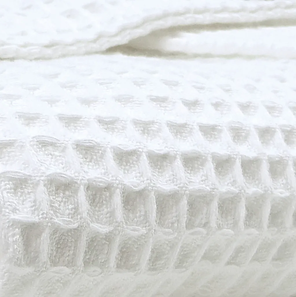 Peignoir de bain à structure gaufrée 100% coton blanc style kimono