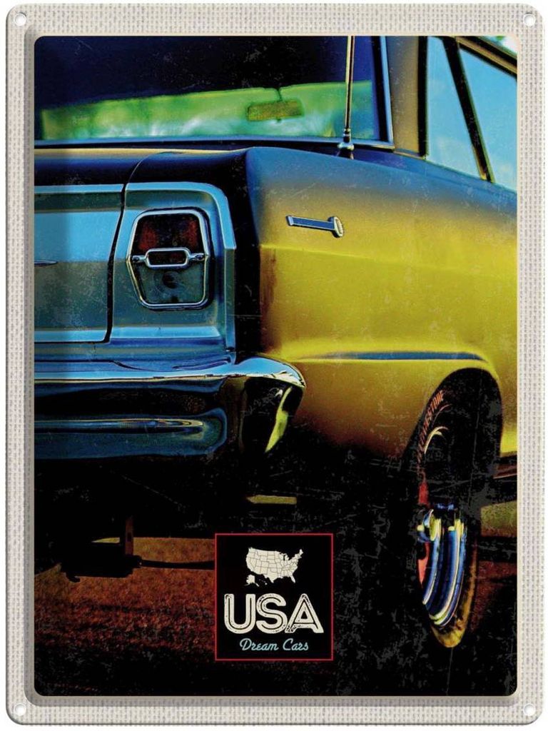 vianmo Blechschild 40x30 cm Amerika Oldtimer Urlaub USA gelb Bildmotiv Reisemotiv Abenteuer Reisen