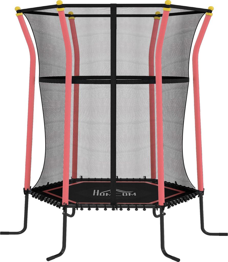 Kinder Trampolin Ø163,5 cm mit Sicherheitsnetz, gepolstert, Stahlrahmen, 50 kg Belastbarkeit, Schwarz-Rot für Garten