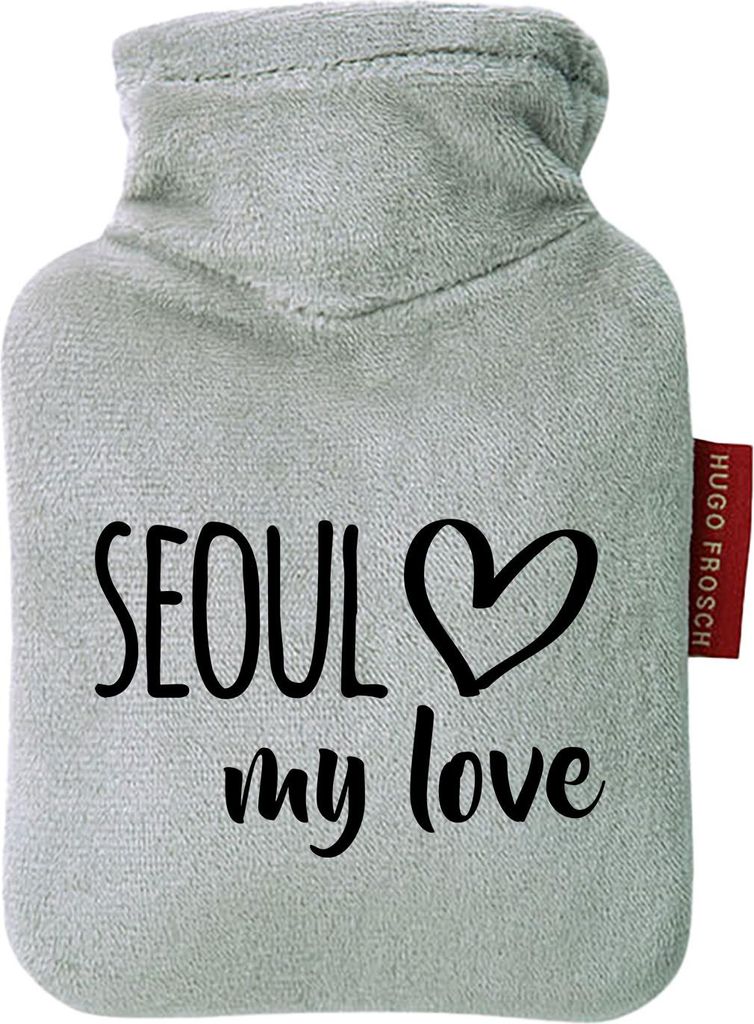 Huuraa Mini-Wärmflasche Seoul my love 0,2 Liter Grey Mini Veloursbezug Taschenwärmer Geschenkidee