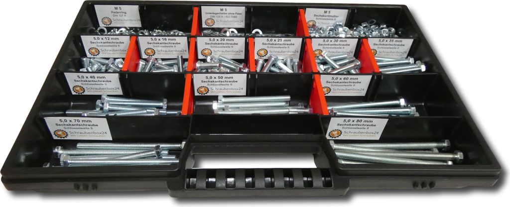 700 tlg Sechskantschrauben Sortiment mit Muttern Unterlegscheiben Federringen M5 // 12mm-80mm Schrauben Set