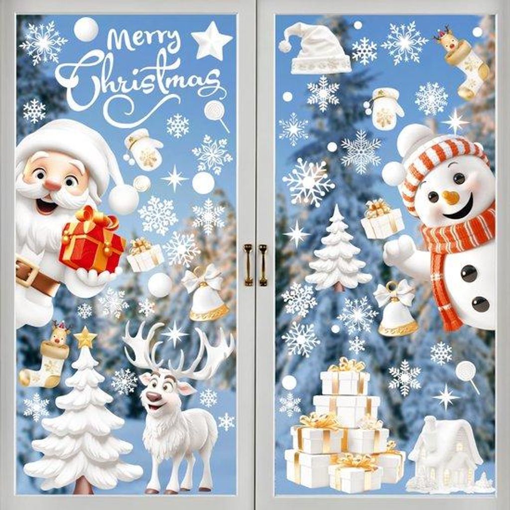 3D Weihnachtsbäume Elen Sneeschuhmann Schneeflocken PVC Fenstersticker