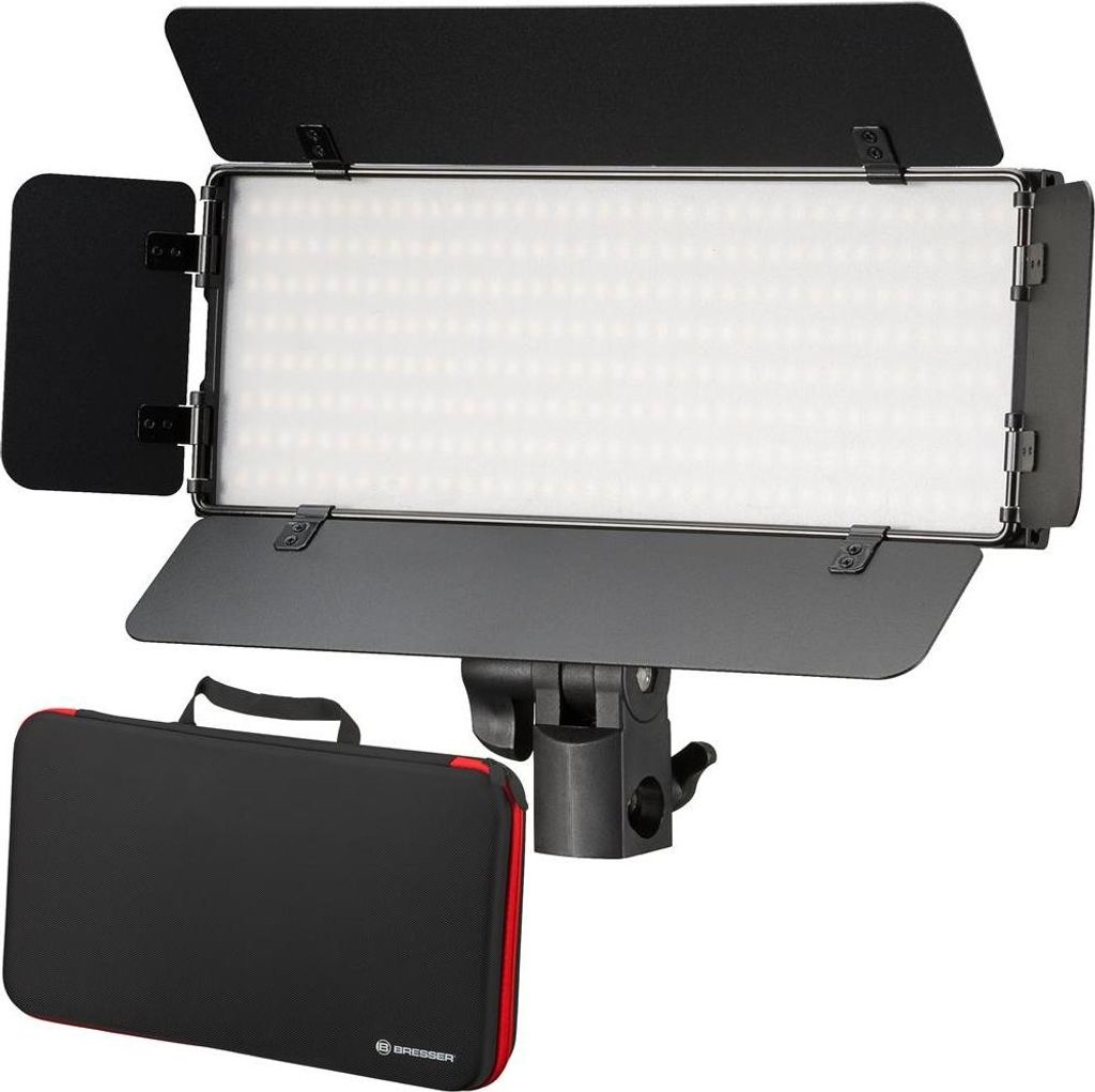 Bresser - F004155 - PT 30B-II LED Bi-Color Videoleuchten-Set mit Lichtklappen, Akkus, Netzteil, Fernbedienung und Tasche