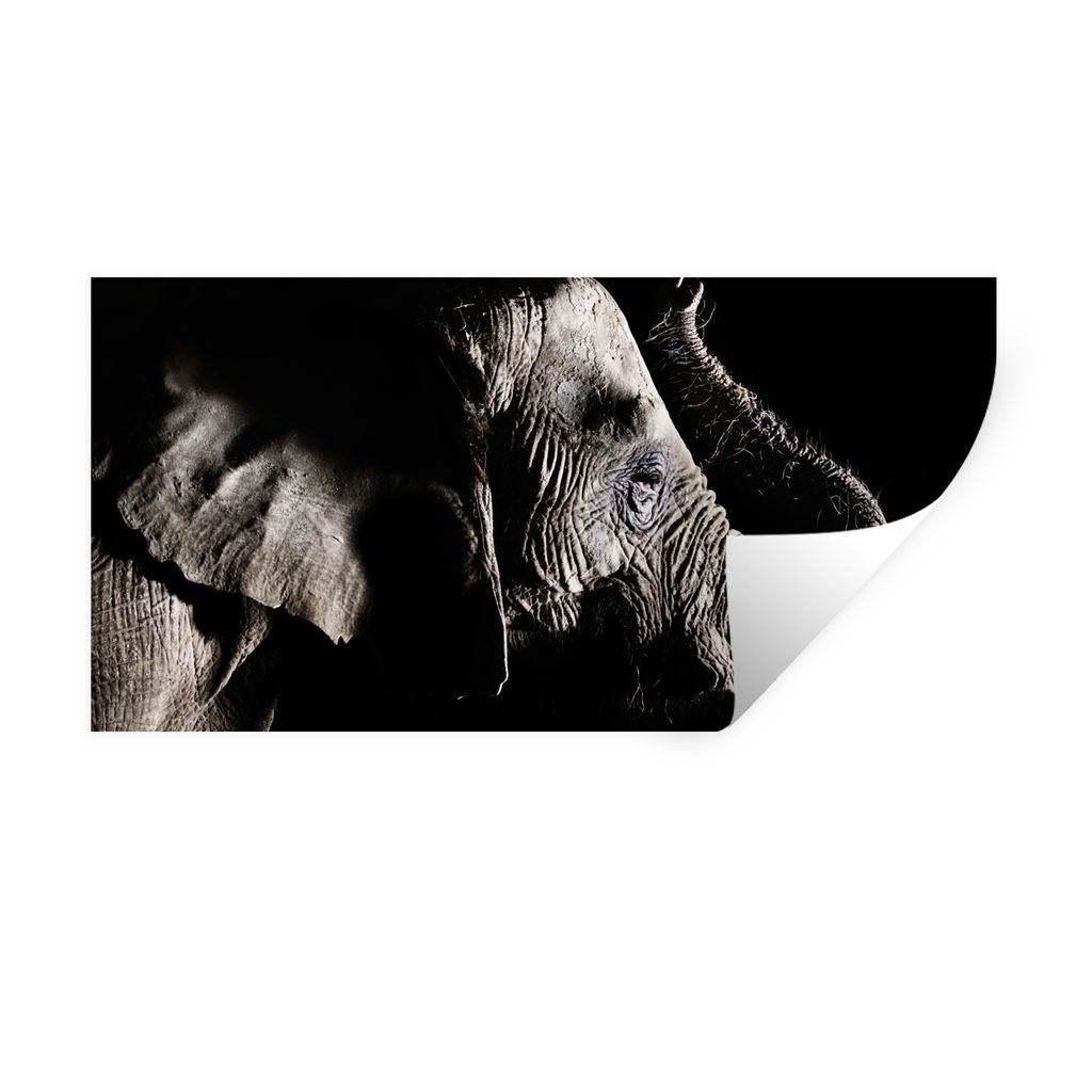 MuchoWow Wandtattoo Wandsticker Wandaufkleber Elefant - Schwarz - Tiere - Natur 120x60 cm Selbstklebend und Repositionierbar - Sticker - Dekorfolie