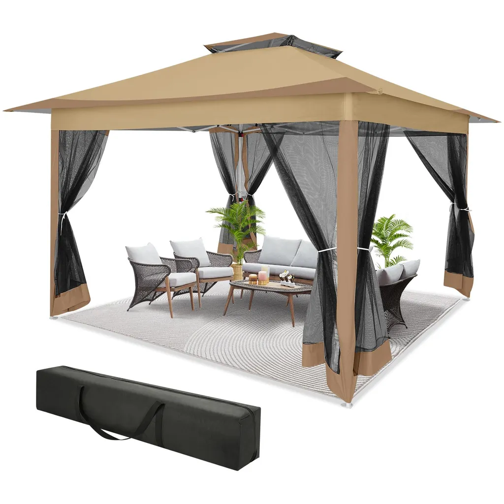 Pavillon pliable 3,6x3,6 m avec 4 parois en gaze et protection UV 50+