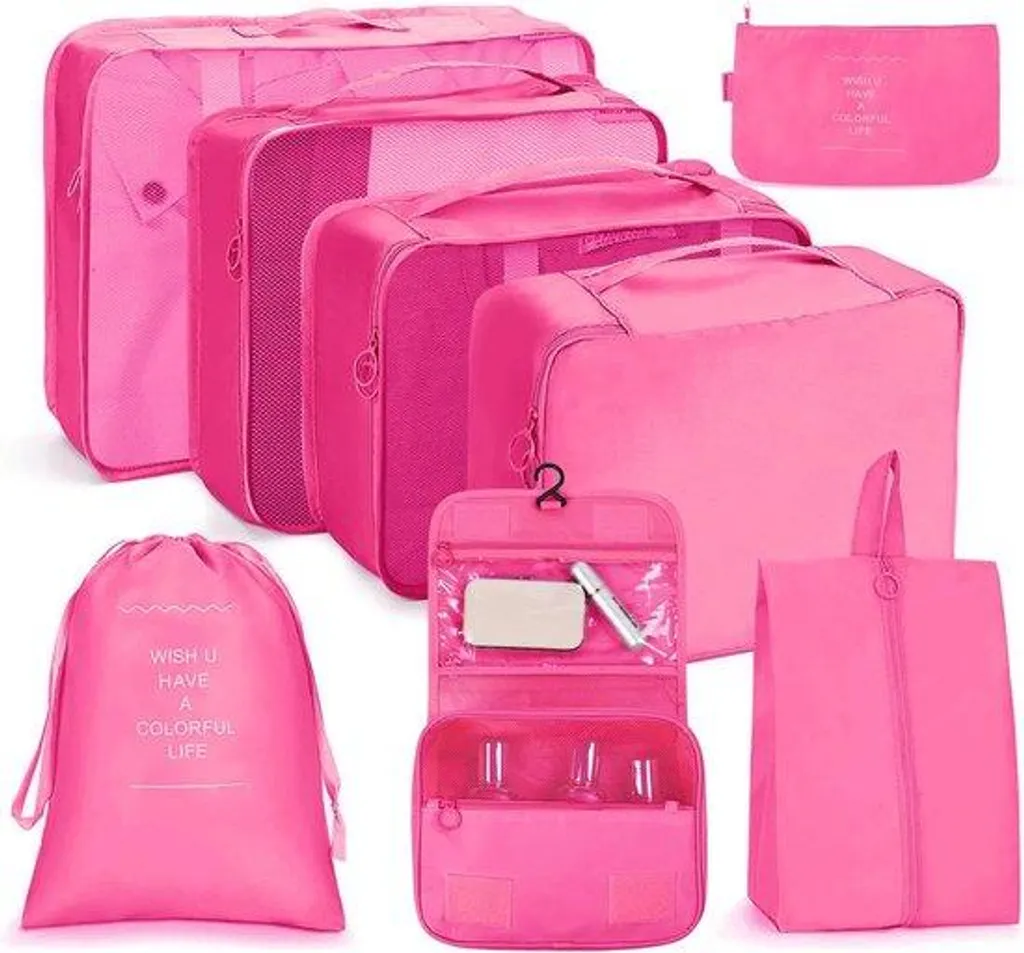 Lot de 8 Sacs de Rangement Voyage Rose pour une Valise Bien Organisée