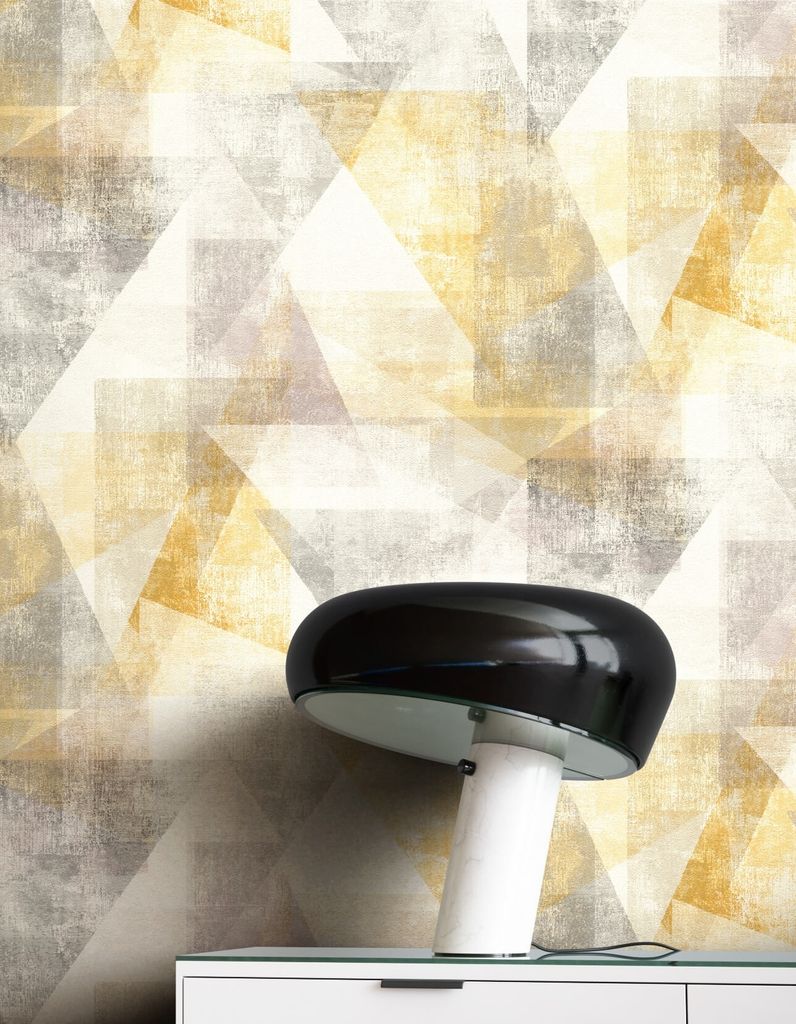 NEWROOM Tapete Gelb Vliestapete Dreiecke - Mustertapete Grafisch Grau Weiß Muster Grafiktapete Industrial