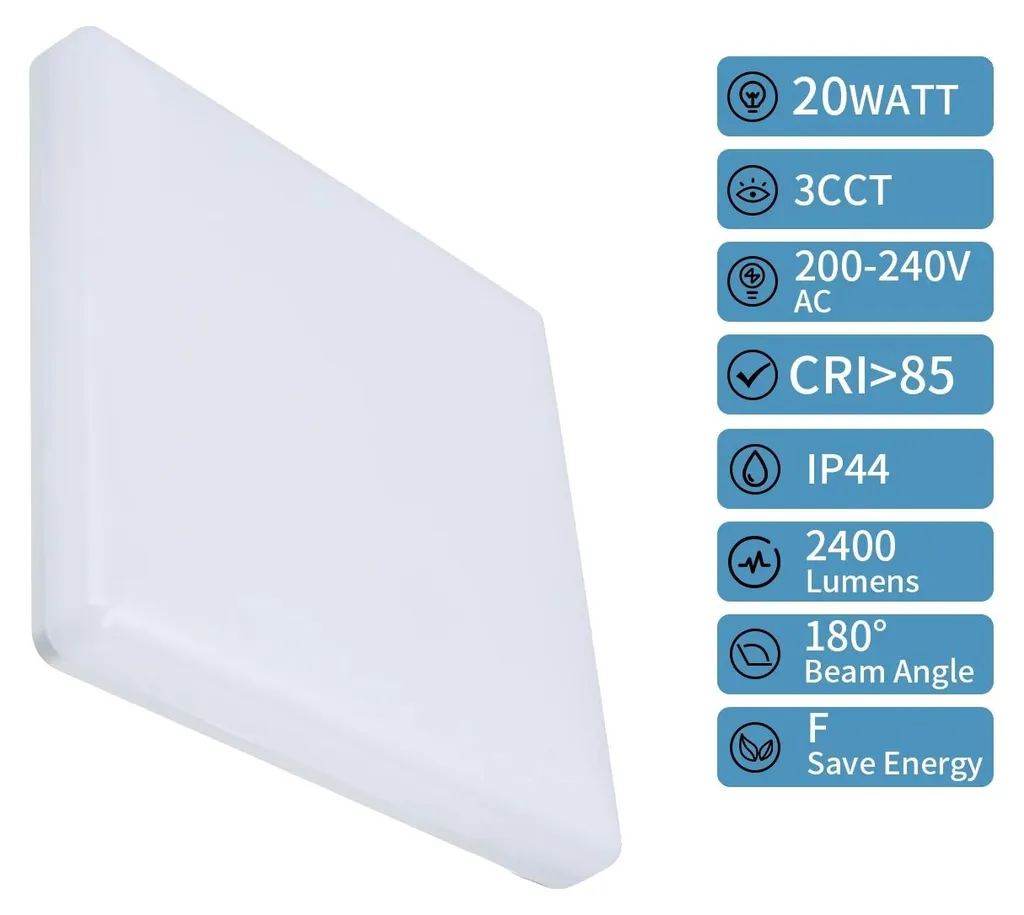 Plafonnier LED Carré Blanc 24W - Luminaire Plafond Design pour Salon