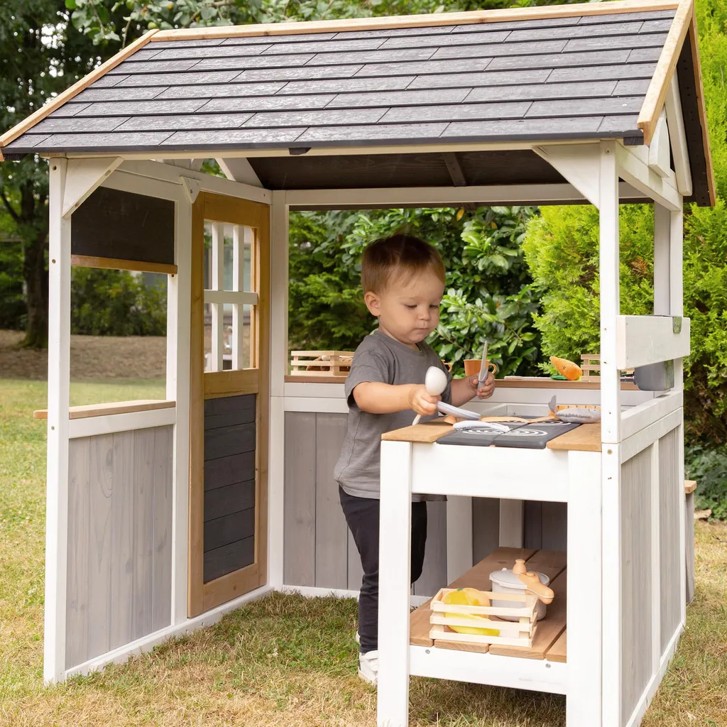 Maison de jeu roba bois résistant aux intempéries avec table et bancs