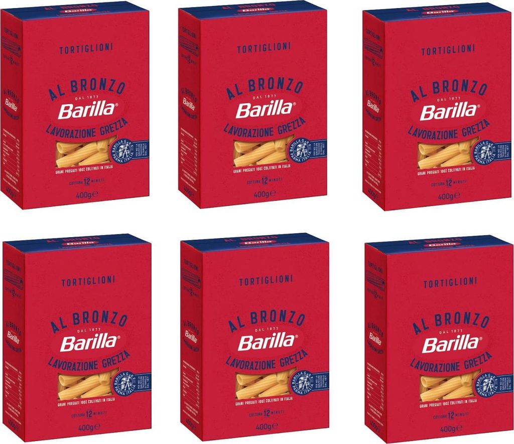 6x Barilla Tortiglioni al Bronzo Bronze Gezogene Pasta 400g Rohe Verarbeitungsmethode