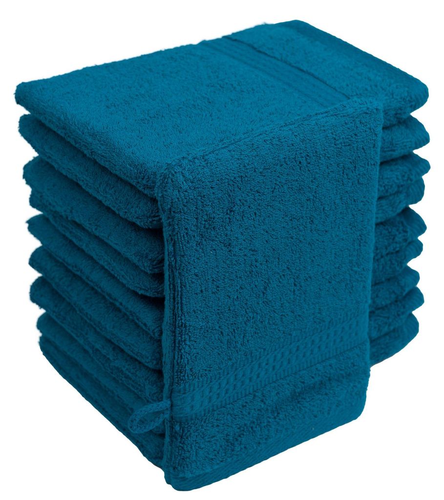 Waschhandschuhe Waschlappen 10er Set Petrol Blau 100 % Produktbild 