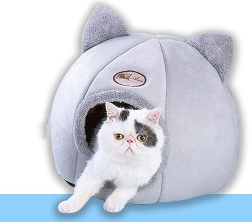 Haustierzelt Hoehlenbett fuer Katzen / kleine Hunde Samt Selbstwaermendes 2-in-1-Katzenzelt / Kaetzchenbett / Katzenhuette mit abnehmbarem waschbar...